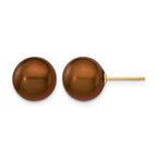 14K Gold Filled 10-11mm Brown Round Cultured Freshwater Pearl Stud Earrings by Sophia Jewelers