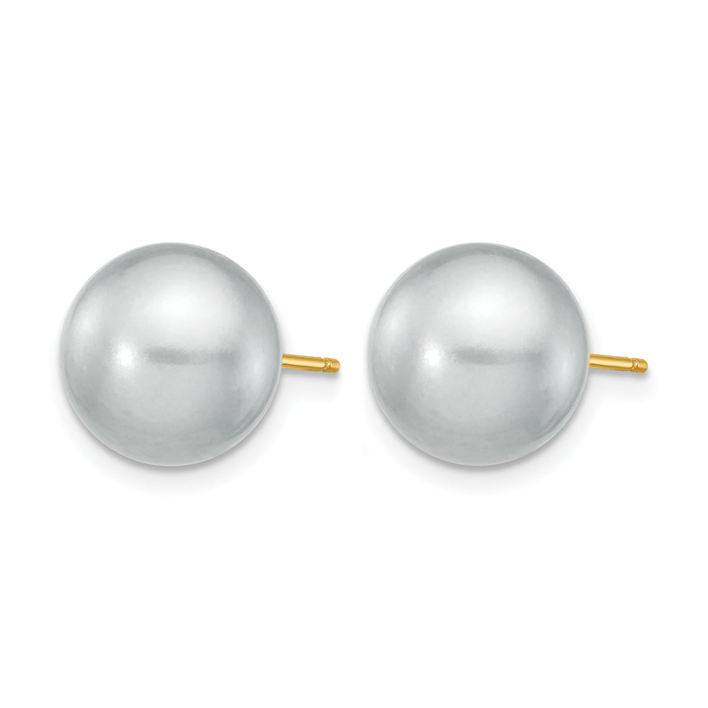 14K Gold Filled 10-11mm Grey Round Cultured Freshwater Pearl Stud Earrings - view 2