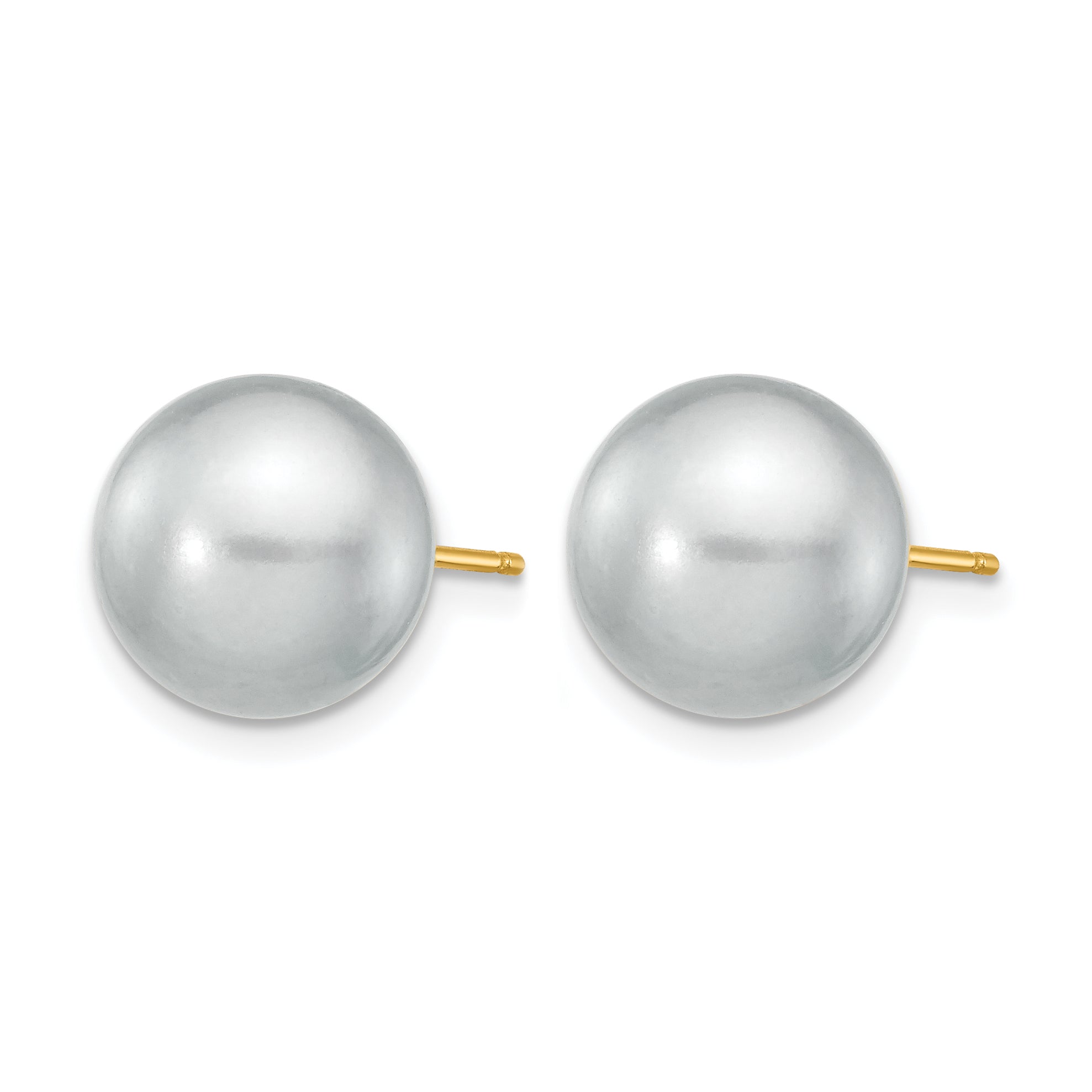 14K Gold Filled 10-11mm Grey Round Cultured Freshwater Pearl Stud Earrings - view 2