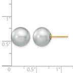 14K Gold Filled 10-11mm Grey Round Cultured Freshwater Pearl Stud Earrings - view 3
