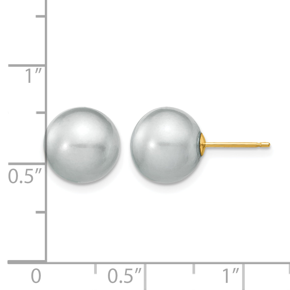 14K Gold Filled 10-11mm Grey Round Cultured Freshwater Pearl Stud Earrings - view 3