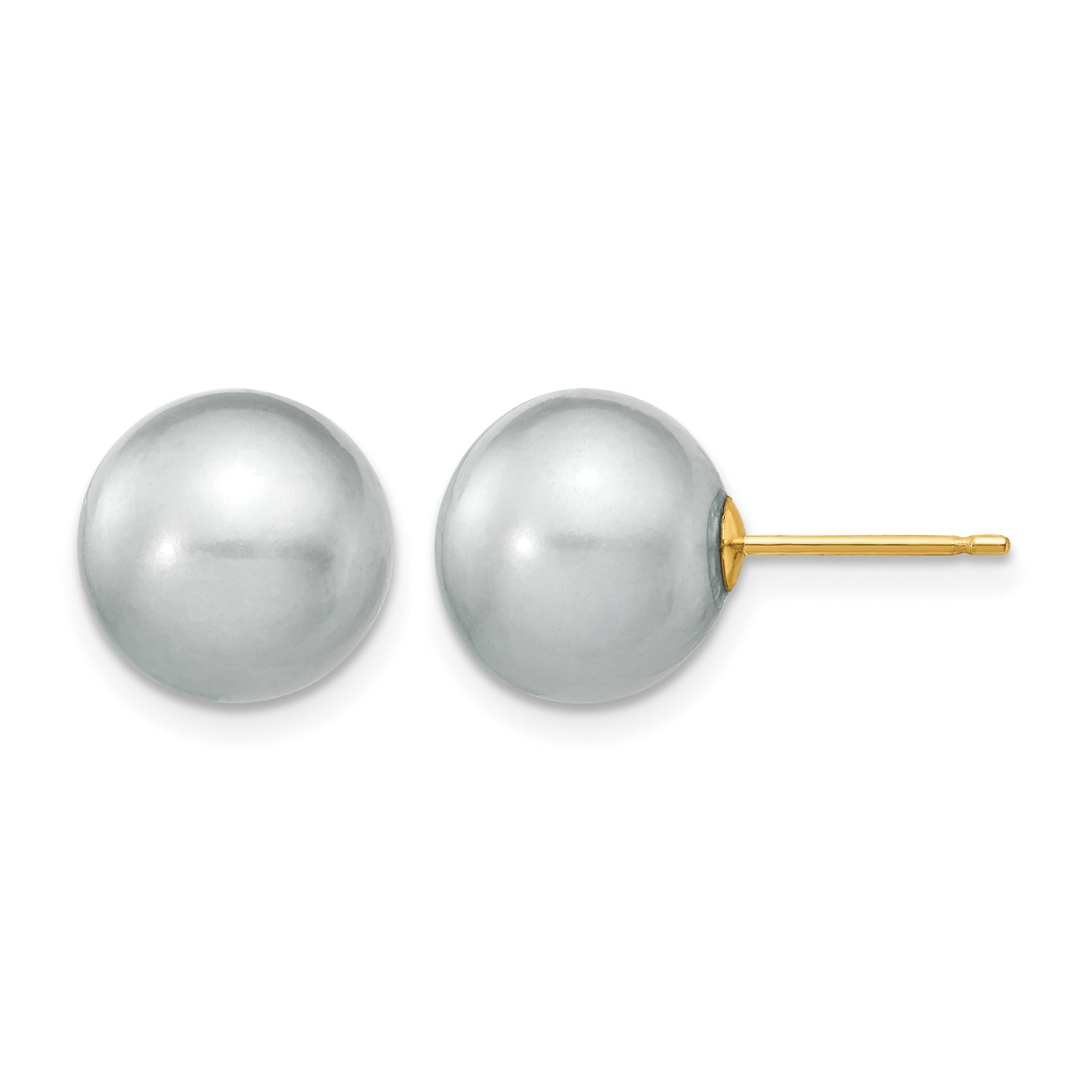 14K Gold Filled 10-11mm Grey Round Cultured Freshwater Pearl Stud Earrings by Sophia Jewelers Main image