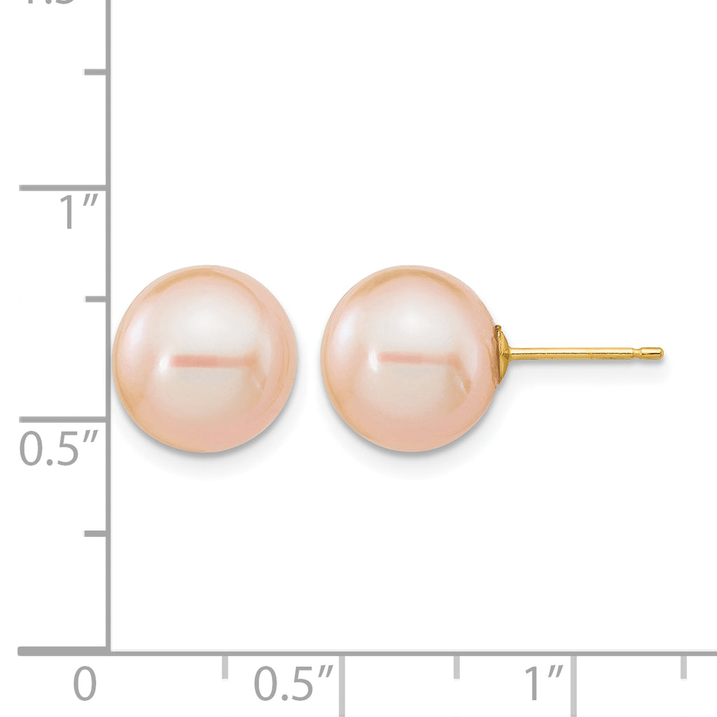 14K Gold Filled 10-11mm Pink Round Cultured Freshwater Pearl Stud Earrings - view 3