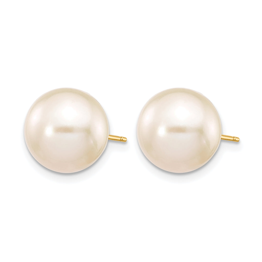 14K Gold Filled 10-11mm White Round Cultured Freshwater Pearl Stud Earrings - view 2