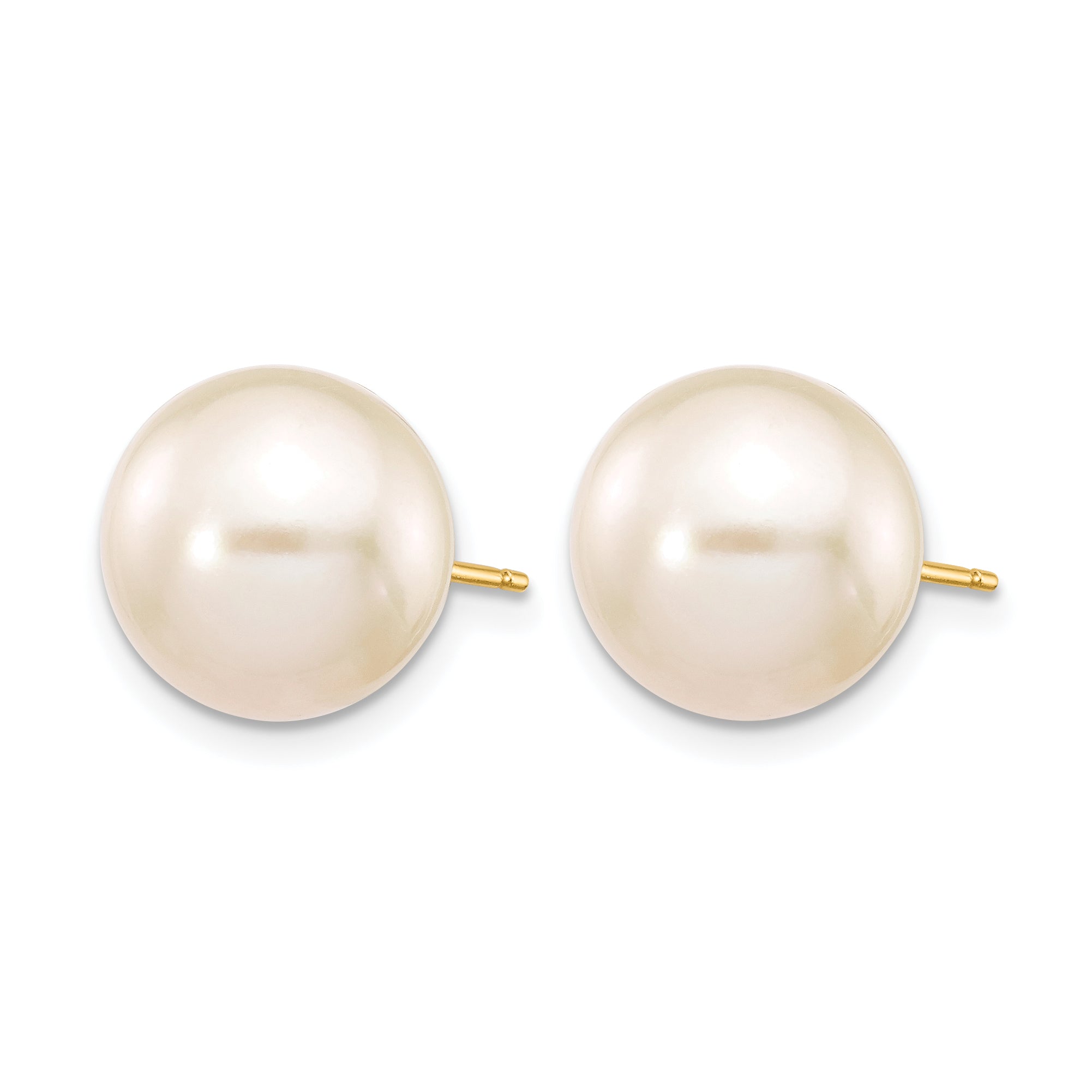 14K Gold Filled 10-11mm White Round Cultured Freshwater Pearl Stud Earrings - view 2