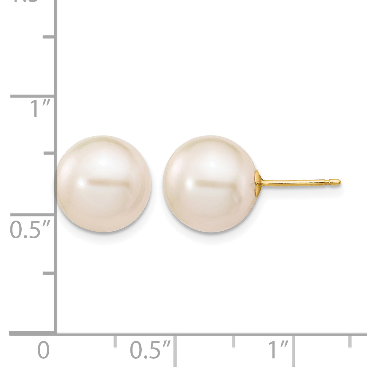 14K Gold Filled 10-11mm White Round Cultured Freshwater Pearl Stud Earrings - view 3