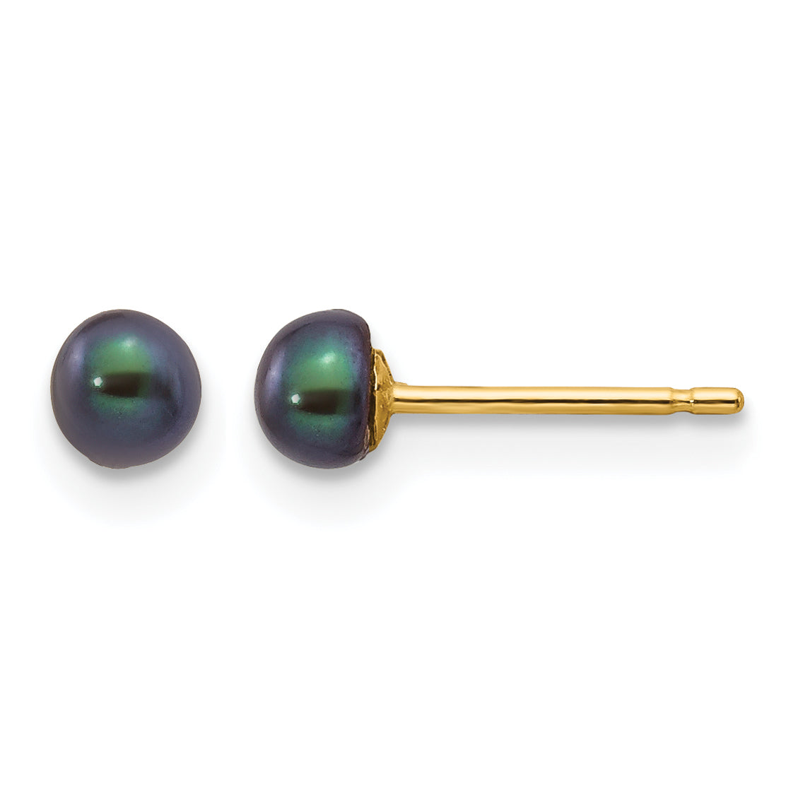 14K Gold Filled 3-4mm Black Button Cultured Freshwater Pearl Stud Earrings by Sophia Jewelers