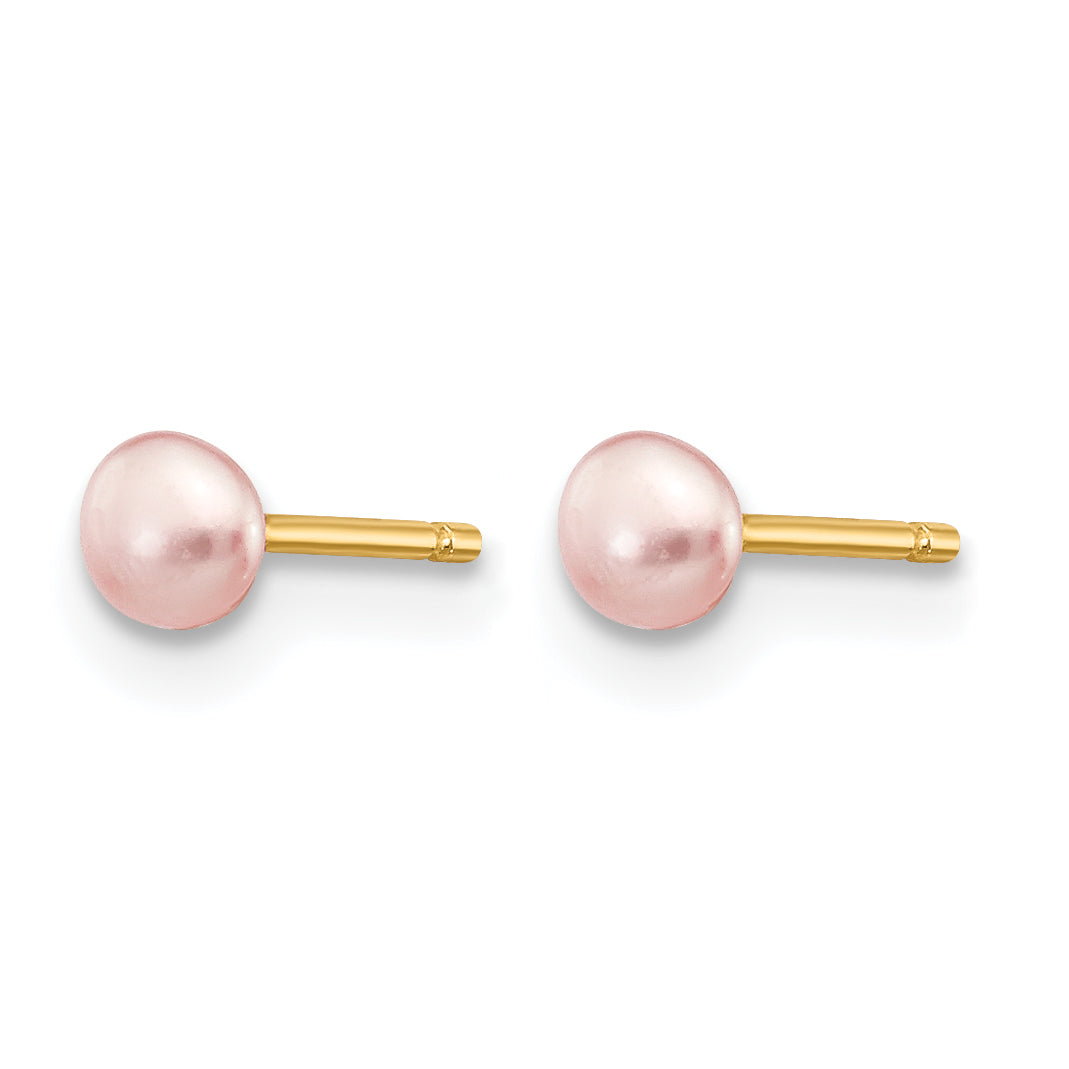 14K Gold Filled 3-4mm Pink Button Cultured Freshwater Pearl Stud Earrings Secondary image