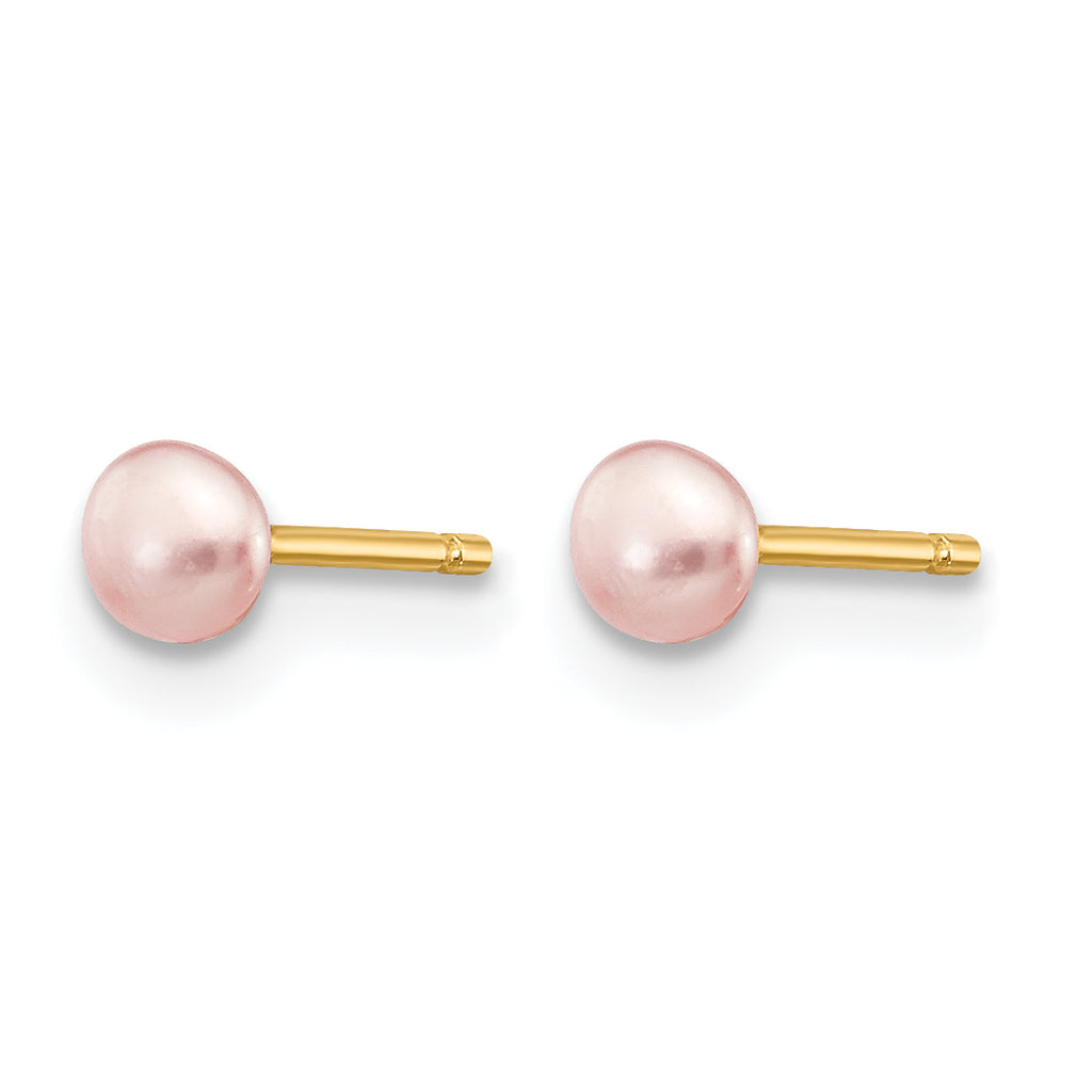 14K Gold Filled 3-4mm Pink Button Cultured Freshwater Pearl Stud Earrings - view 2