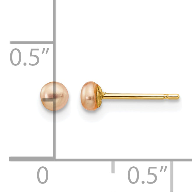 14K Gold Filled 3-4mm Pink Button Cultured Freshwater Pearl Stud Earrings - view 3