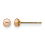 14K Gold Filled 3-4mm Pink Button Cultured Freshwater Pearl Stud Earrings by Sophia Jewelers