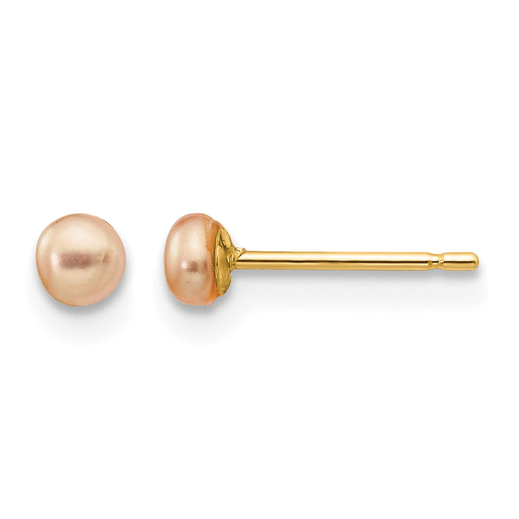 14K Gold Filled 3-4mm Pink Button Cultured Freshwater Pearl Stud Earrings by Sophia Jewelers