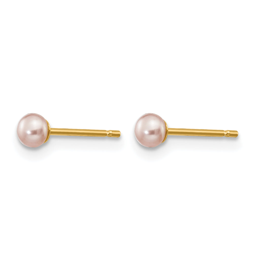 14K Gold Filled 3-4mm Purple Button Cultured Freshwater Pearl Stud Earrings - view 2