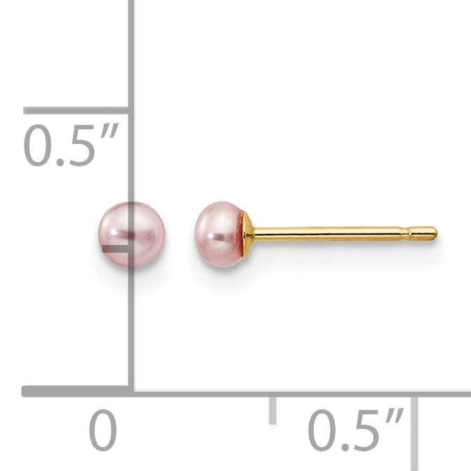 14K Gold Filled 3-4mm Purple Button Cultured Freshwater Pearl Stud Earrings - view 3