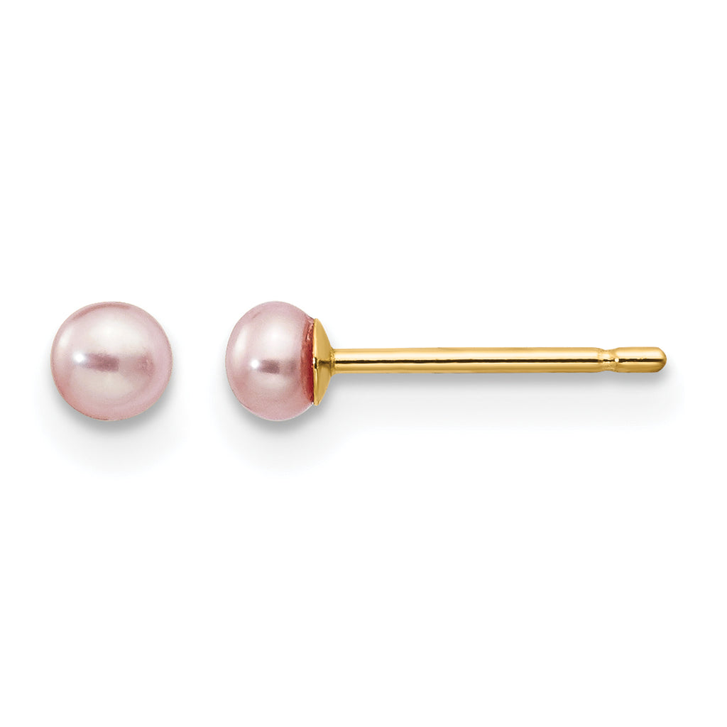 14K Gold Filled 3-4mm Purple Button Cultured Freshwater Pearl Stud Earrings by Sophia Jewelers