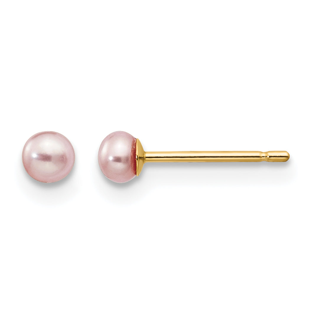 14K Gold Filled 3-4mm Purple Button Cultured Freshwater Pearl Stud Earrings by Sophia Jewelers