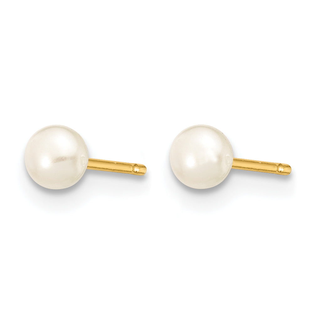 14K Gold Filled 3-4mm White Button Cultured Freshwater Pearl Stud Earrings - view 2