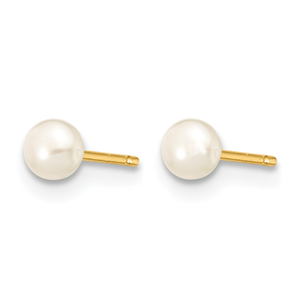 14K Gold Filled 3-4mm White Button Cultured Freshwater Pearl Stud Earrings - view 2