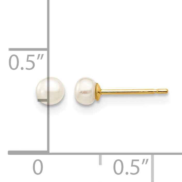 14K Gold Filled 3-4mm White Button Cultured Freshwater Pearl Stud Earrings - view 3