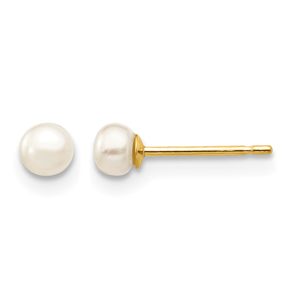 14K Gold Filled 3-4mm White Button Cultured Freshwater Pearl Stud Earrings by Sophia Jewelers