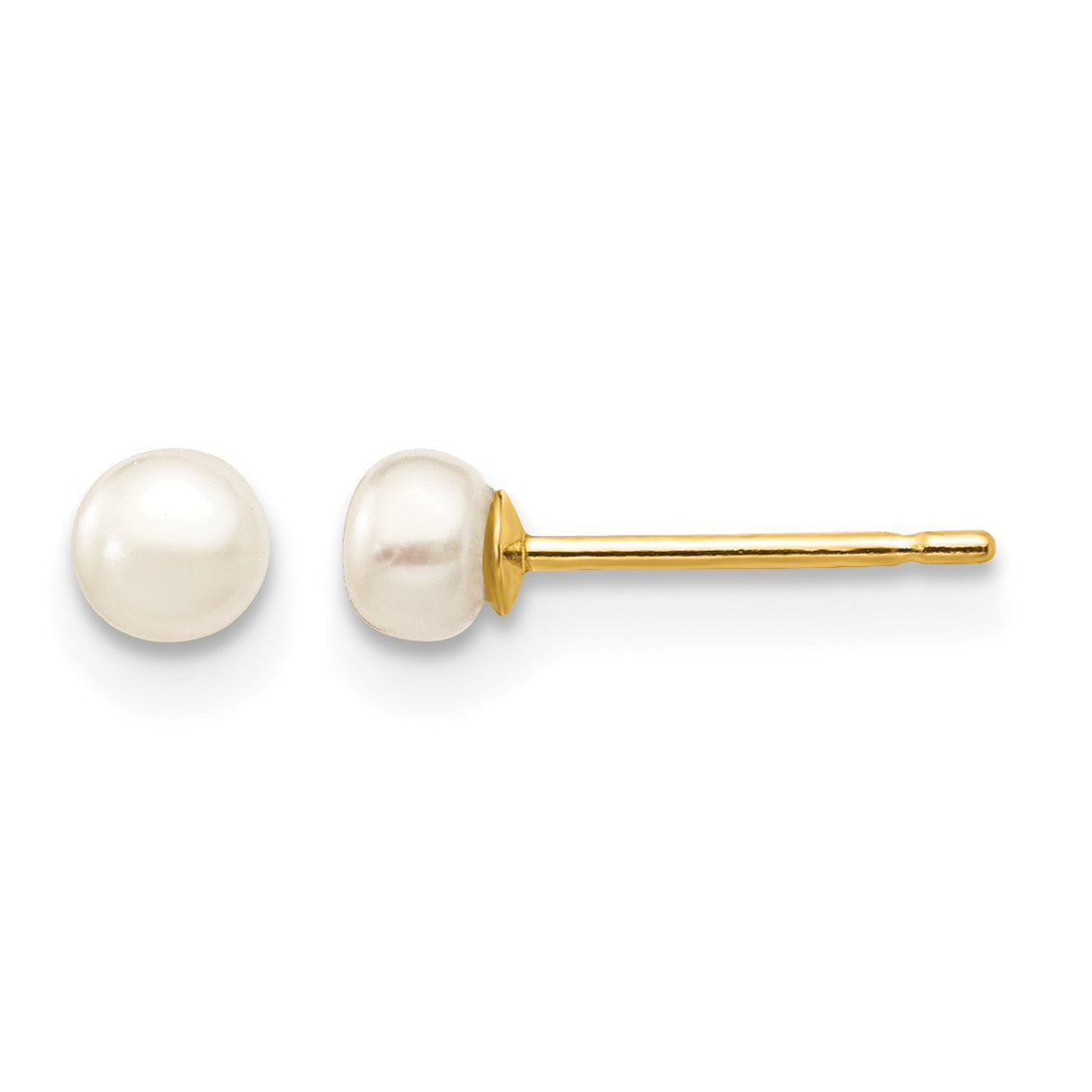 14K Gold Filled 3-4mm White Button Cultured Freshwater Pearl Stud Earrings by Sophia Jewelers