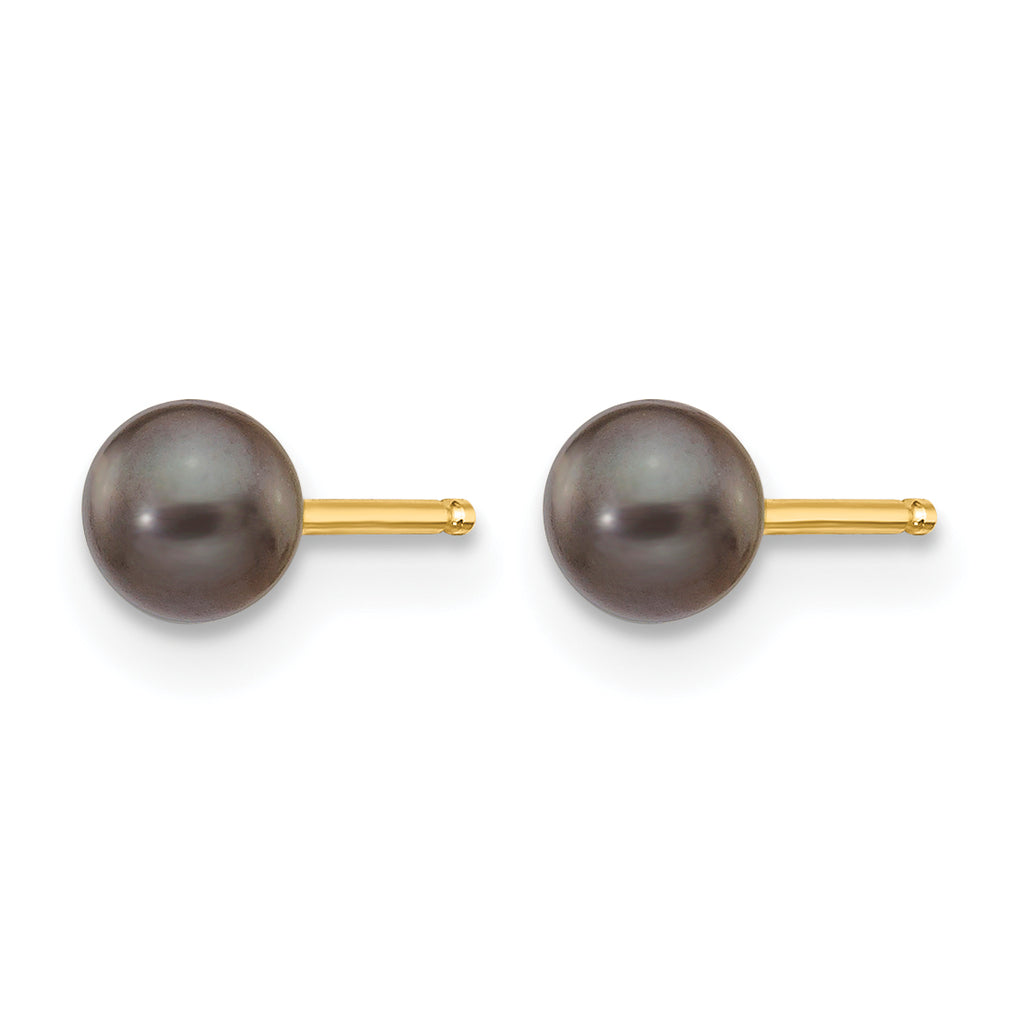 14K Gold Filled 3-4mm Black Round Cultured Freshwater Pearl Stud Earrings - view 2