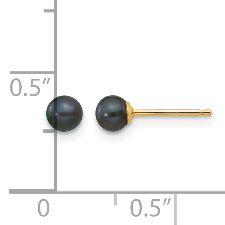 14K Gold Filled 3-4mm Black Round Cultured Freshwater Pearl Stud Earrings - view 3