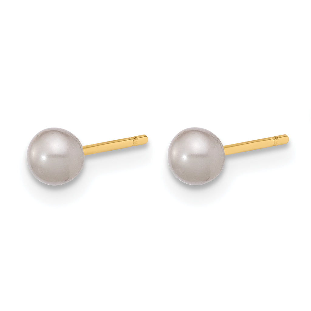 14K Gold Filled 3-4mm Grey Round Cultured Freshwater Pearl Stud Earrings - view 2
