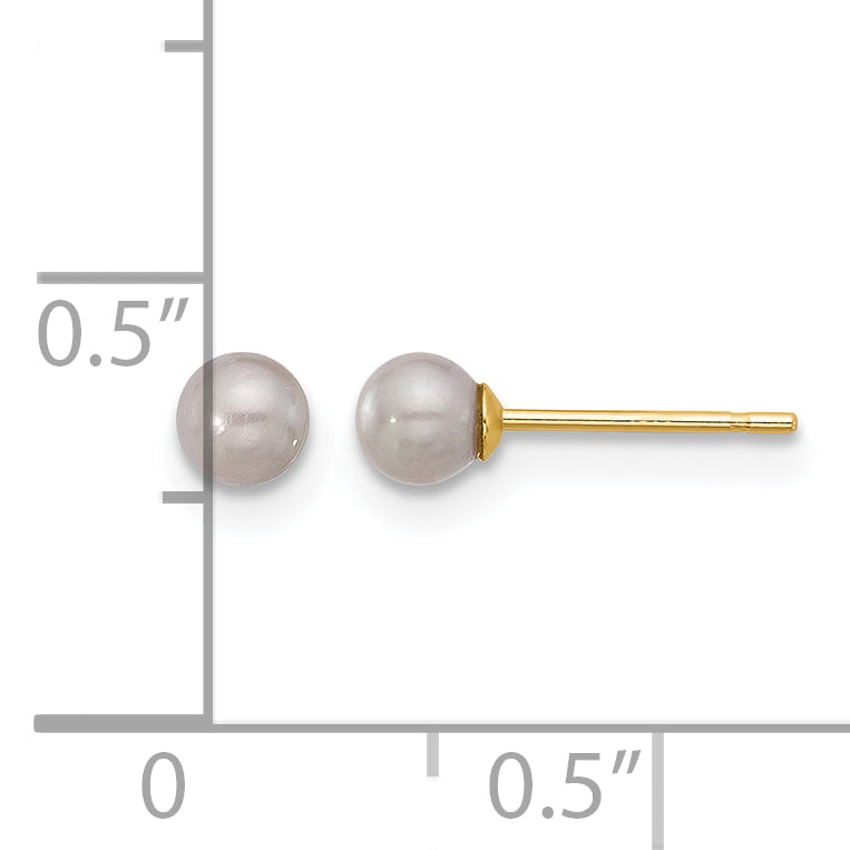 14K Gold Filled 3-4mm Grey Round Cultured Freshwater Pearl Stud Earrings - view 3