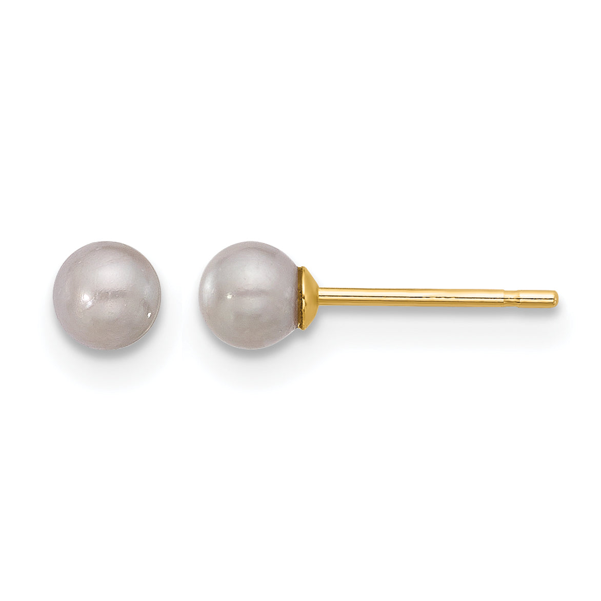 14K Gold Filled 3-4mm Grey Round Cultured Freshwater Pearl Stud Earrings by Sophia Jewelers