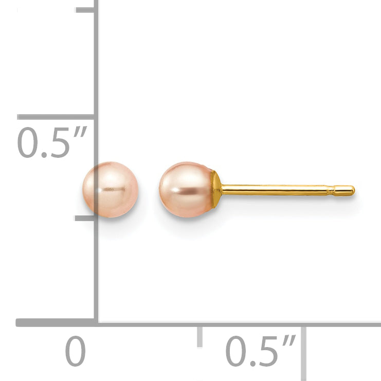 14K Gold Filled 3-4mm Pink Round Cultured Freshwater Pearl Stud Earrings - view 3