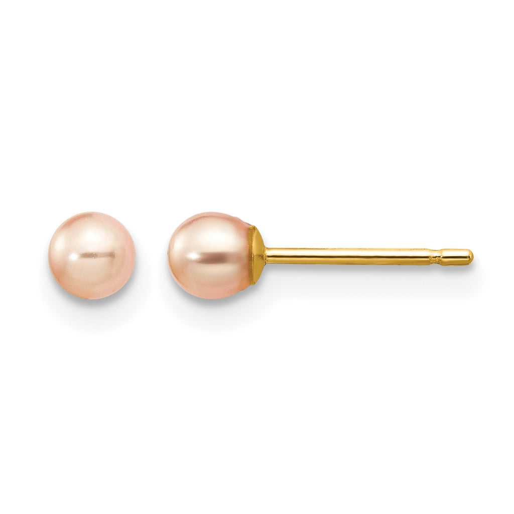 14K Gold Filled 3-4mm Pink Round Cultured Freshwater Pearl Stud Earrings by Sophia Jewelers