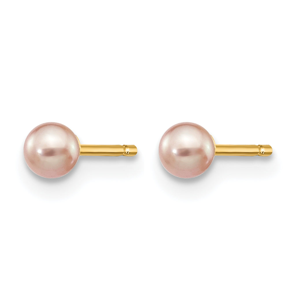 14K Gold Filled 3-4mm Purple Round Cultured Freshwater Pearl Stud Earrings - view 2