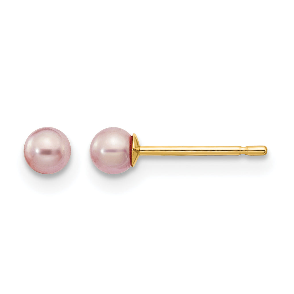 14K Gold Filled 3-4mm Purple Round Cultured Freshwater Pearl Stud Earrings by Sophia Jewelers