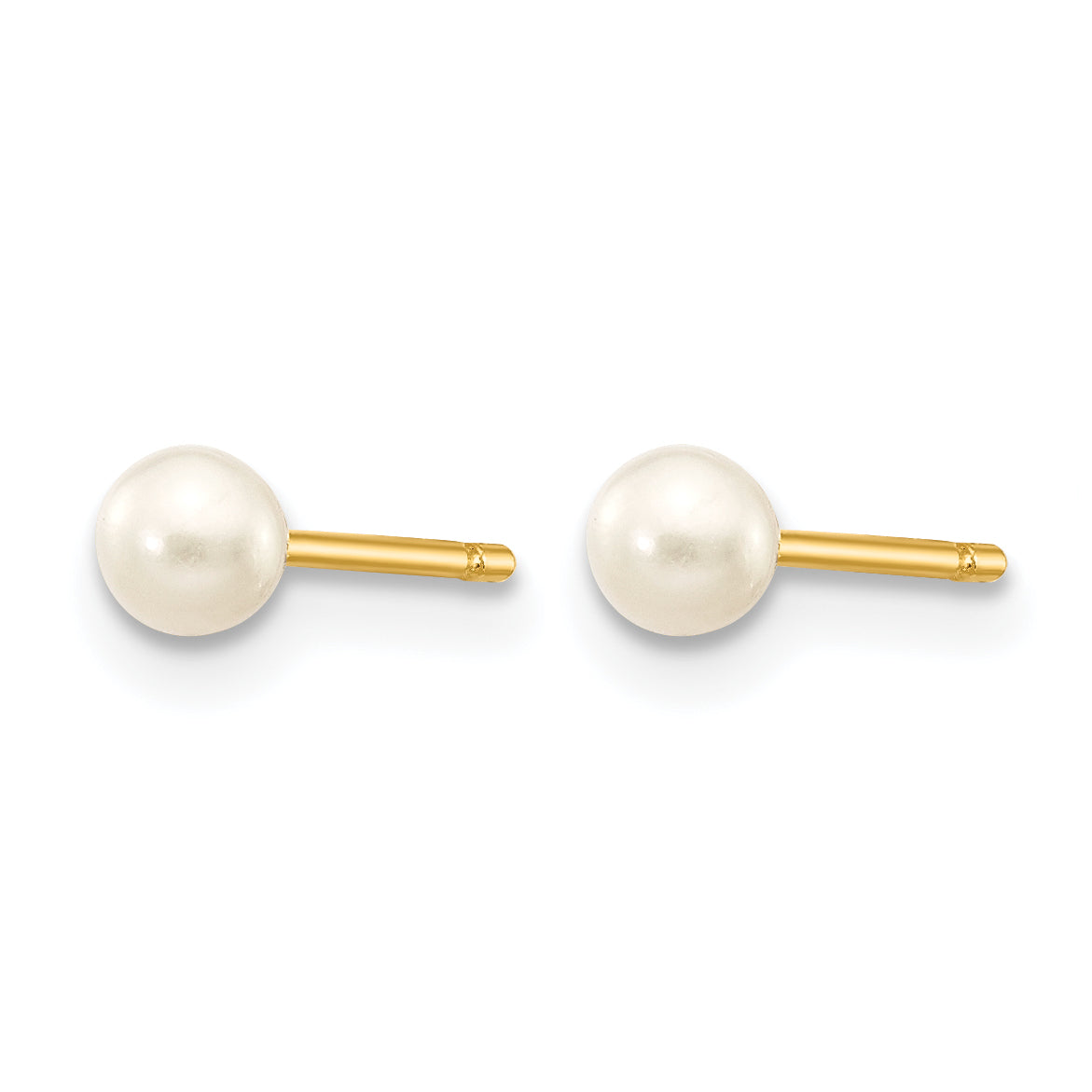 14K Gold Filled 3-4mm White Round Cultured Freshwater Pearl Stud Earrings - view 2