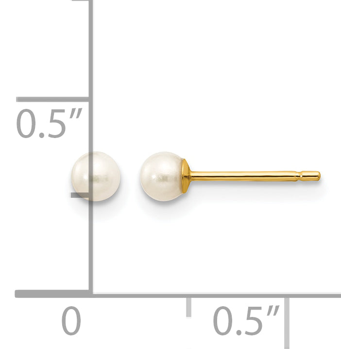 14K Gold Filled 3-4mm White Round Cultured Freshwater Pearl Stud Earrings - view 3