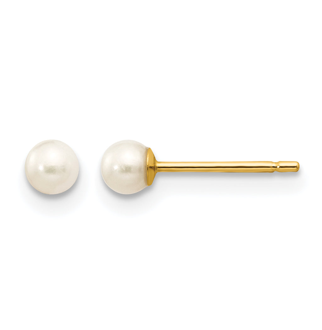 14K Gold Filled 3-4mm White Round Cultured Freshwater Pearl Stud Earrings by Sophia Jewelers