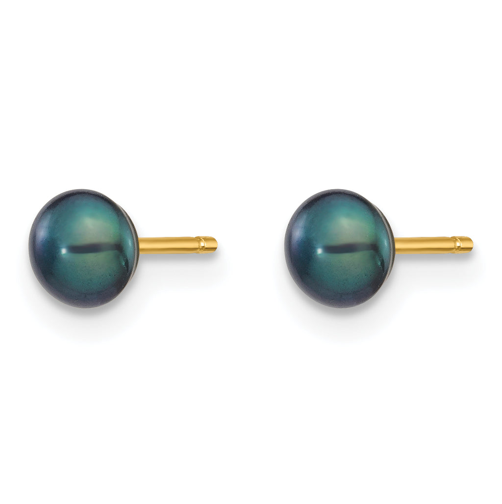 14K Gold Filled 4-5mm Black Button Cultured Freshwater Pearl Stud Earrings - view 2