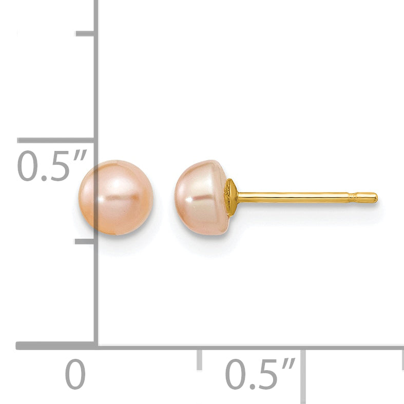 14K Gold Filled 4-5mm Pink Button Cultured Freshwater Pearl Stud Earrings - view 3
