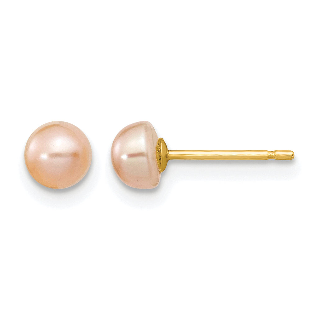 14K Gold Filled 4-5mm Pink Button Cultured Freshwater Pearl Stud Earrings by Sophia Jewelers