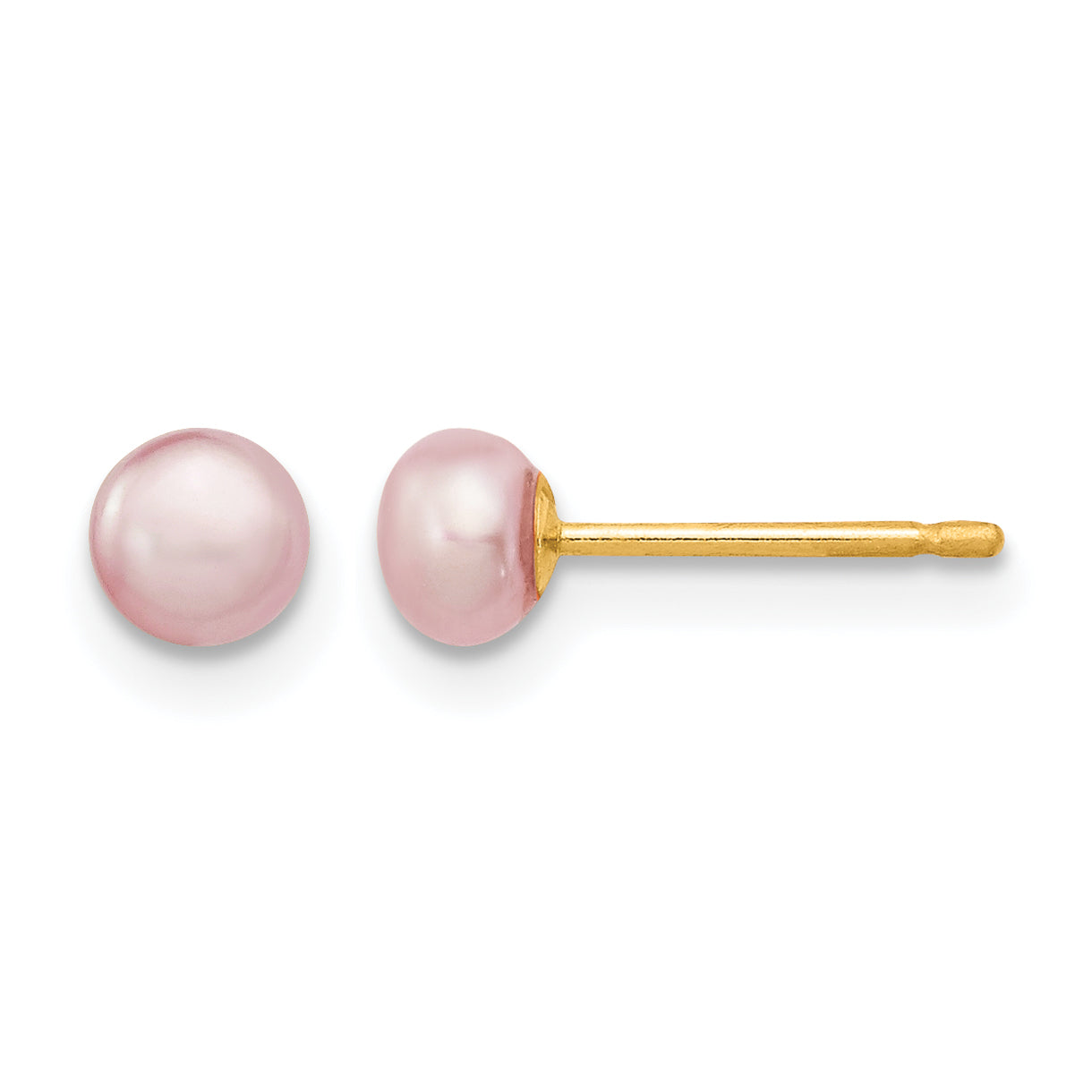 14K Gold Filled 4-5mm Purple Button Cultured Freshwater Pearl Stud Earrings by Sophia Jewelers