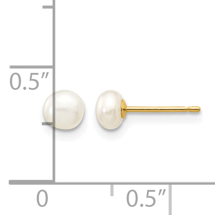 14K Gold Filled 4-5mm White Button Cultured Freshwater Pearl Stud Earrings - view 3