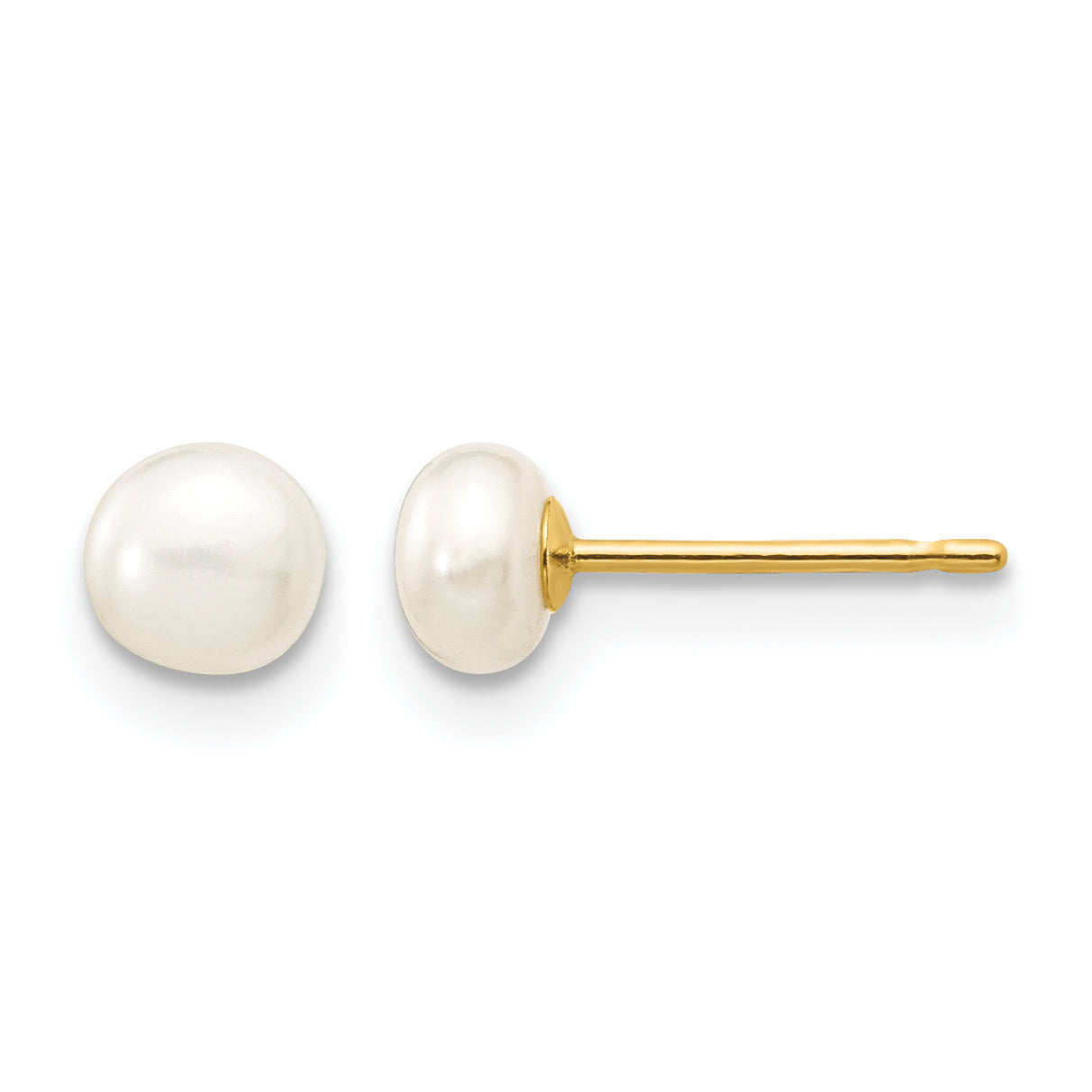 14K Gold Filled 4-5mm White Button Cultured Freshwater Pearl Stud Earrings by Sophia Jewelers