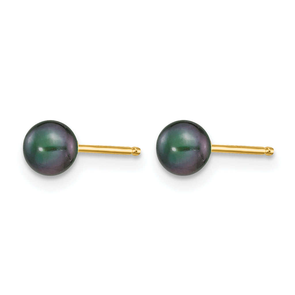 14K Gold Filled 4-5mm Black Round Cultured Freshwater Pearl Stud Earrings - view 2