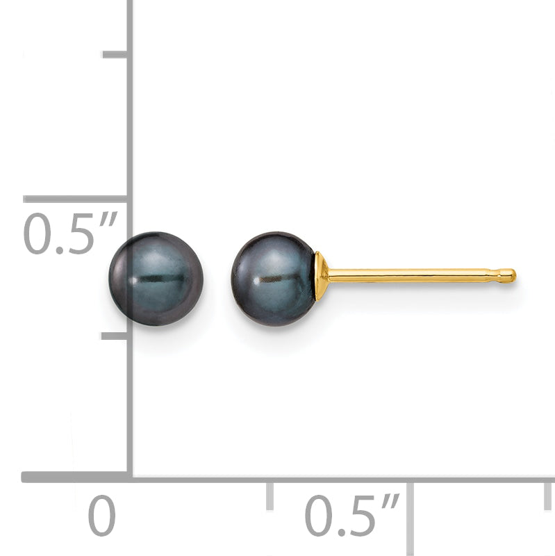 14K Gold Filled 4-5mm Black Round Cultured Freshwater Pearl Stud Earrings - view 3