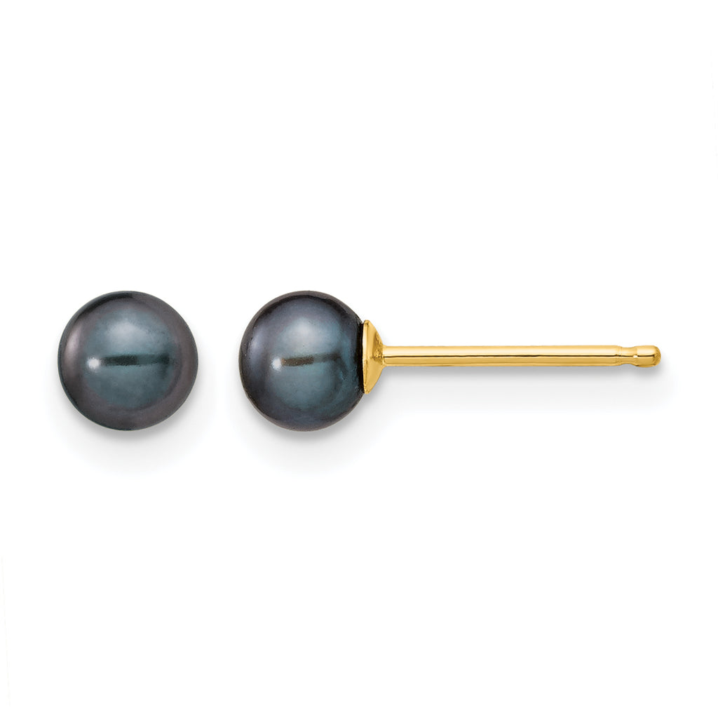 14K Gold Filled 4-5mm Black Round Cultured Freshwater Pearl Stud Earrings by Sophia Jewelers