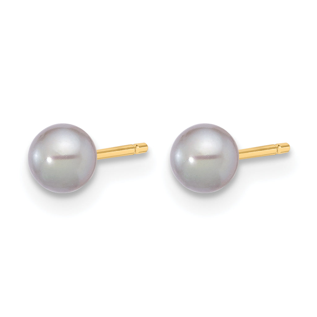 14K Gold Filled 4-5mm Grey Round Cultured Freshwater Pearl Stud Earrings - view 2