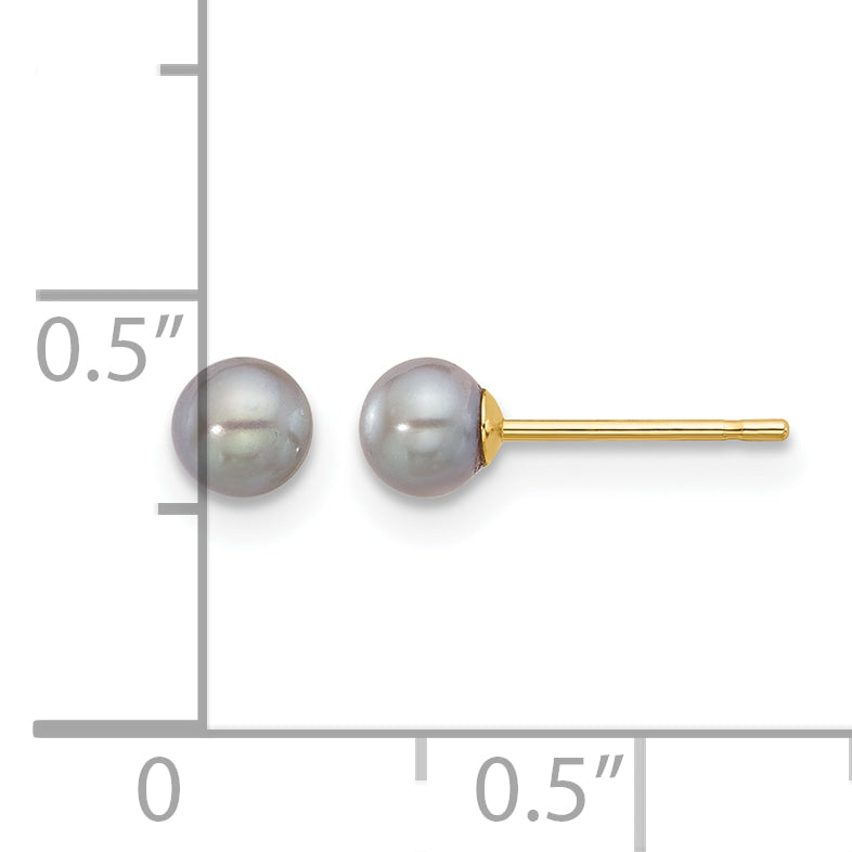 14K Gold Filled 4-5mm Grey Round Cultured Freshwater Pearl Stud Earrings - view 3