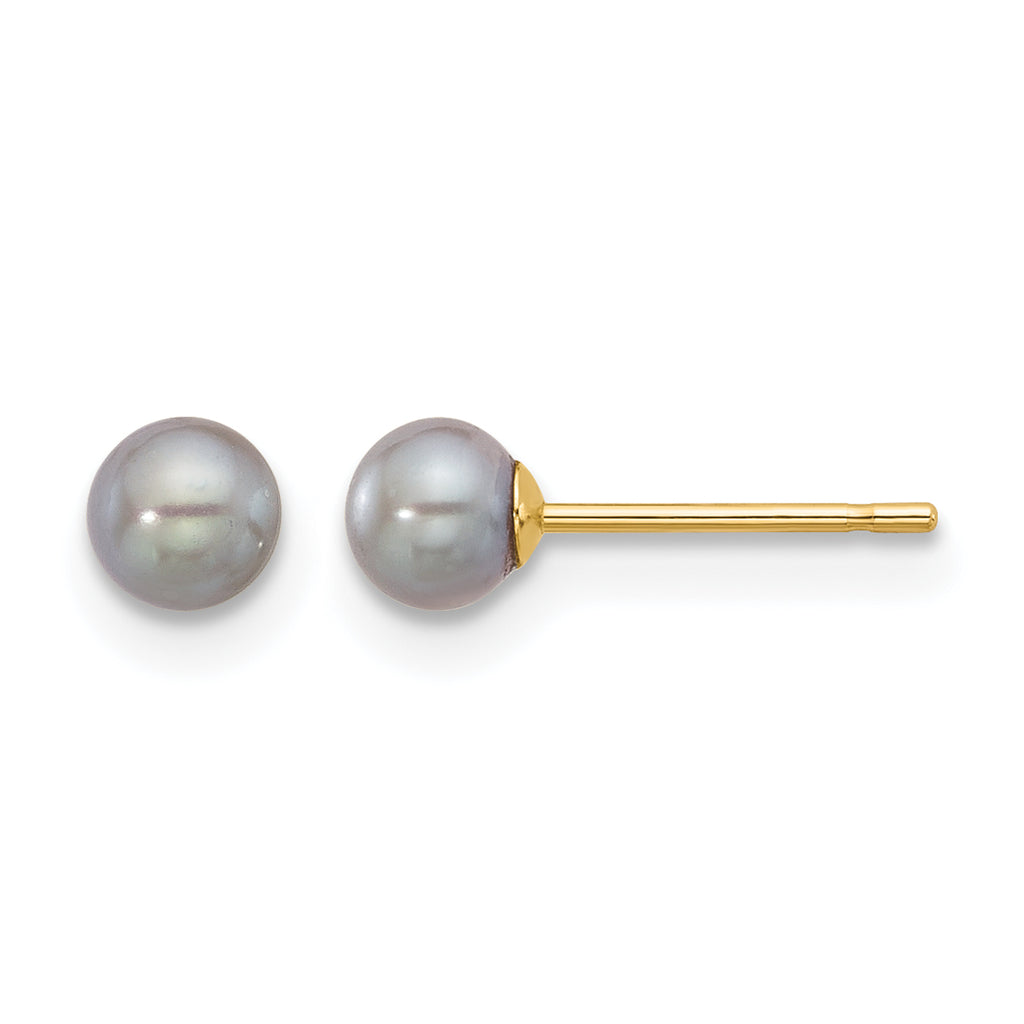 14K Gold Filled 4-5mm Grey Round Cultured Freshwater Pearl Stud Earrings by Sophia Jewelers