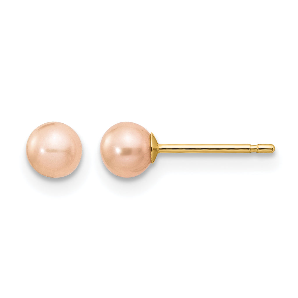 14K Gold Filled 4-5mm Pink Round Cultured Freshwater Pearl Stud Earrings by Sophia Jewelers